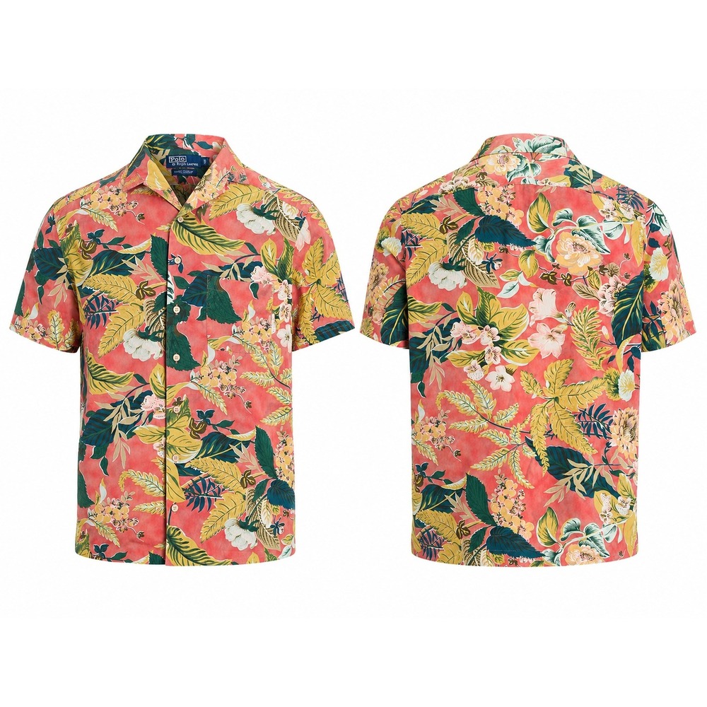 Vintage Polo Ralph Lauren Caldwell Hawaiian Camp Shirt Mens L 100% Cotton Floral